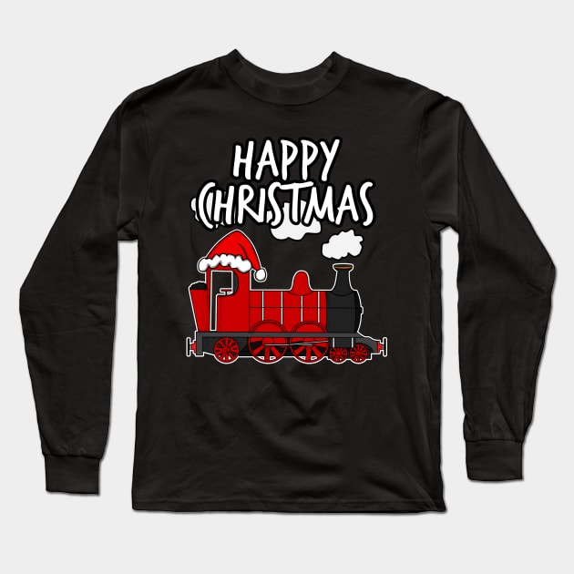 Happy Christmas Santa Hat Steam Train Rail Enthusiasts Long Sleeve T-Shirt by doodlerob